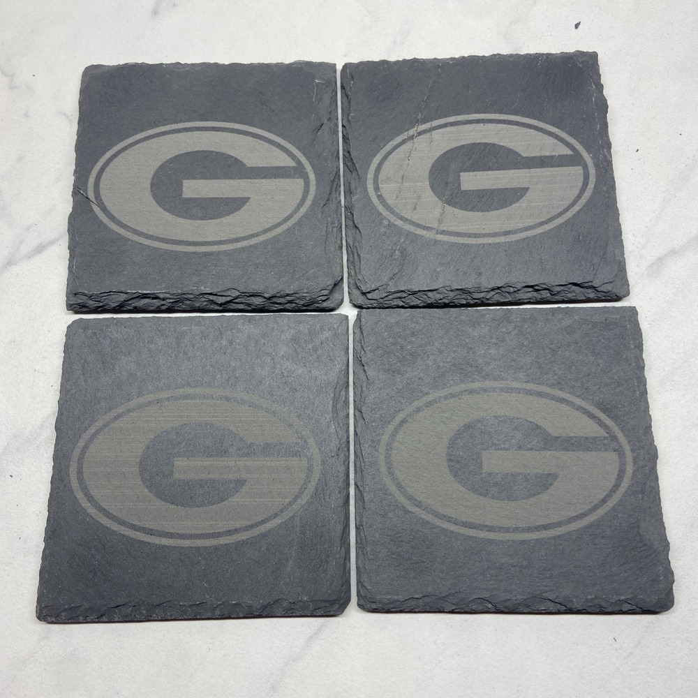 Set of 4 Green Bay Packers - G Custom Laser Engraved Slate Coasters